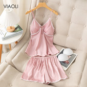 Sieviešu slings+šorti pidžamas komplekts bez piedurknēm īss naktskrekls naktskrekls šortu komplekts naktskrekls sieviešu naktskrekli ikdienas mājas apģērbs ar polsterējumu