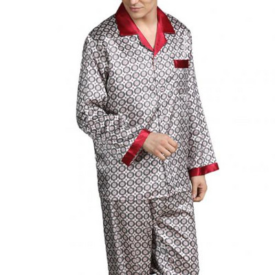 Meeste suvine imitatsioon siidist pidžaamakomplekt Trükisärk Pikad püksid Magamisriided Öörõivad