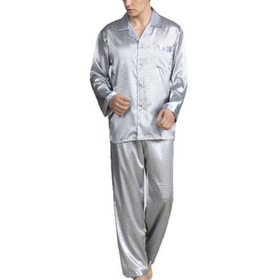 Meeste suvine imitatsioon siidist pidžaamakomplekt Trükisärk Pikad püksid Magamisriided Öörõivad