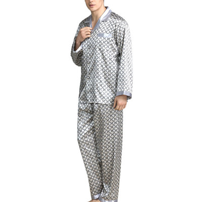 Meeste suvine imitatsioon siidist pidžaamakomplekt Trükisärk Pikad püksid Magamisriided Öörõivad