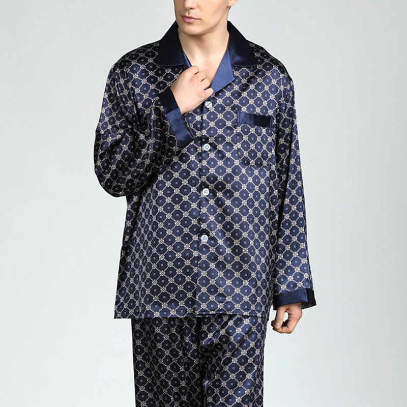 Meeste suvine imitatsioon siidist pidžaamakomplekt Trükisärk Pikad püksid Magamisriided Öörõivad