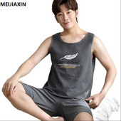 Legújabb férfi mellény pizsama szett kötött pamut férfi hálóruha ujjatlan pizsama bő 3XL férfi ruházat