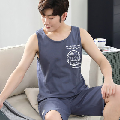 Legújabb férfi mellény pizsama szett kötött pamut férfi hálóruha ujjatlan pizsama bő 3XL férfi ruházat