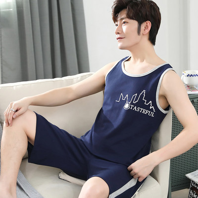 Legújabb férfi mellény pizsama szett kötött pamut férfi hálóruha ujjatlan pizsama bő 3XL férfi ruházat