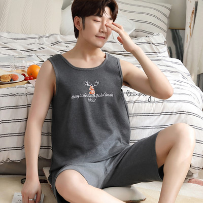 Legújabb férfi mellény pizsama szett kötött pamut férfi hálóruha ujjatlan pizsama bő 3XL férfi ruházat