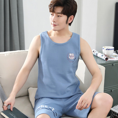 Legújabb férfi mellény pizsama szett kötött pamut férfi hálóruha ujjatlan pizsama bő 3XL férfi ruházat