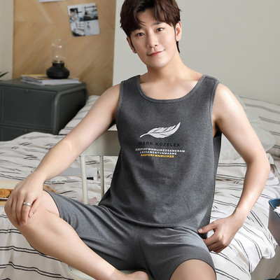 Legújabb férfi mellény pizsama szett kötött pamut férfi hálóruha ujjatlan pizsama bő 3XL férfi ruházat