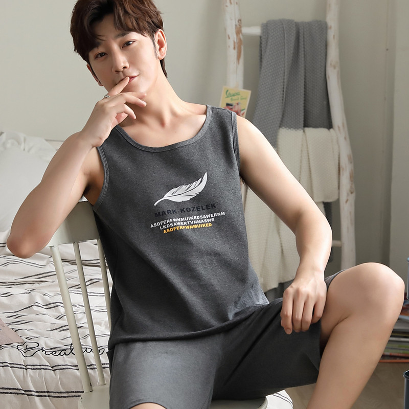 Legújabb férfi mellény pizsama szett kötött pamut férfi hálóruha ujjatlan pizsama bő 3XL férfi ruházat