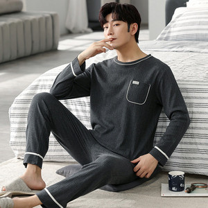 Νέες ανοιξιάτικες και φθινοπωρινές ανδρικές πιτζάμες δύο τεμαχίων πλεκτές βαμβακερές casual φαρδιά ρούχα για αγόρια στο σπίτι μόδα ανδρικά ρούχα