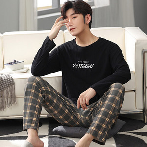 Νέες ανοιξιάτικες και φθινοπωρινές ανδρικές πιτζάμες δύο τεμαχίων πλεκτές βαμβακερές casual φαρδιά ρούχα για αγόρια στο σπίτι μόδα ανδρικά ρούχα