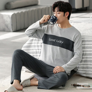 Νέες ανοιξιάτικες και φθινοπωρινές ανδρικές πιτζάμες δύο τεμαχίων πλεκτές βαμβακερές casual φαρδιά ρούχα για αγόρια στο σπίτι μόδα ανδρικά ρούχα