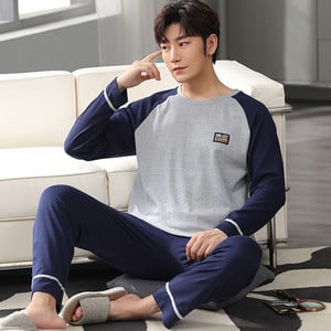 Νέες ανοιξιάτικες και φθινοπωρινές ανδρικές πιτζάμες δύο τεμαχίων πλεκτές βαμβακερές casual φαρδιά ρούχα για αγόρια στο σπίτι μόδα ανδρικά ρούχα