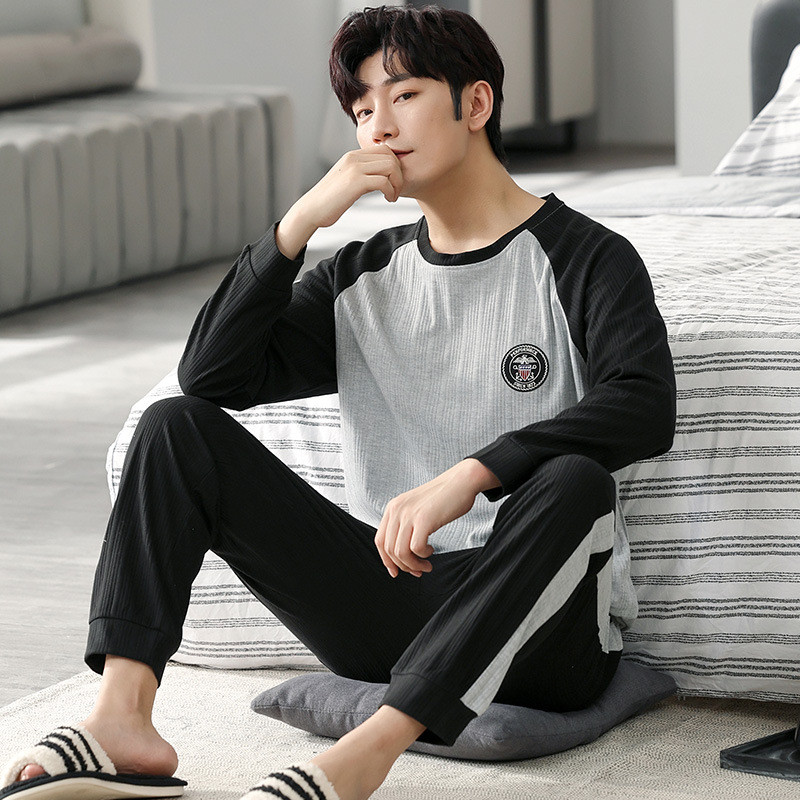 Νέες ανοιξιάτικες και φθινοπωρινές ανδρικές πιτζάμες δύο τεμαχίων πλεκτές βαμβακερές casual φαρδιά ρούχα για αγόρια στο σπίτι μόδα ανδρικά ρούχα