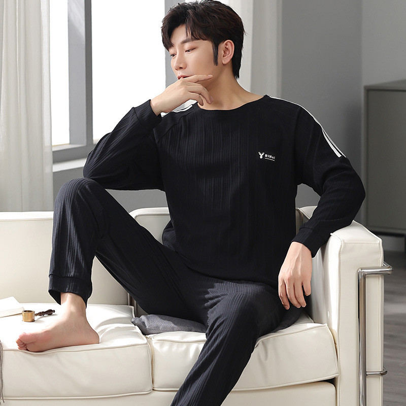 Νέες ανοιξιάτικες και φθινοπωρινές ανδρικές πιτζάμες δύο τεμαχίων πλεκτές βαμβακερές casual φαρδιά ρούχα για αγόρια στο σπίτι μόδα ανδρικά ρούχα