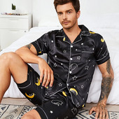 Meeste puhkeriided revääritrükiga Satiin PJ komplekt Pidžaama komplekt Home Magamisriided kaheosaline komplekt Naiste puhkeriided suures suuruses 2022 Uus