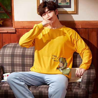 Σετ ύπνου Νυχτικό Βαμβακερά Ανδρικά Πυζόνια Φθινοπωρινά νέα κοστούμια πιτζάμες Νυχτικά Μακρυμάνικα οικεία εσώρουχα Αντρικά ρούχα για το σπίτι