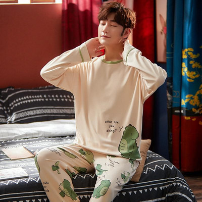 Σετ ύπνου Νυχτικό Βαμβακερά Ανδρικά Πυζόνια Φθινοπωρινά νέα κοστούμια πιτζάμες Νυχτικά Μακρυμάνικα οικεία εσώρουχα Αντρικά ρούχα για το σπίτι