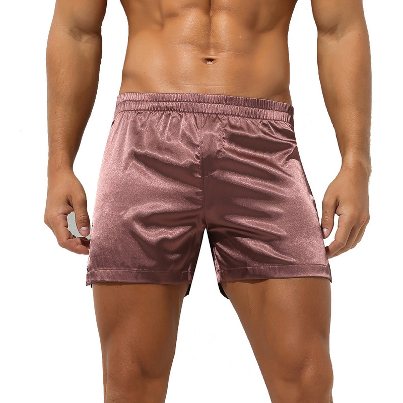 #S-XL Pánske elastické pásové saténové nohavičky na spanie, šortky, jednofarebná spodná bielizeň, mäkké boxerky, domáce oblečenie, nočné prádlo