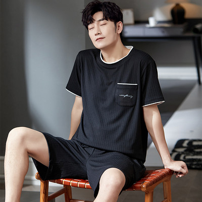 O-kaelusega pidžaamakomplekt meestele Suvised lühikesed püksid Kaheosalised magamisriided Lühikesed varrukad Big Yards 3xl 4xl Salongiriided Täispuuvillane ööpesu