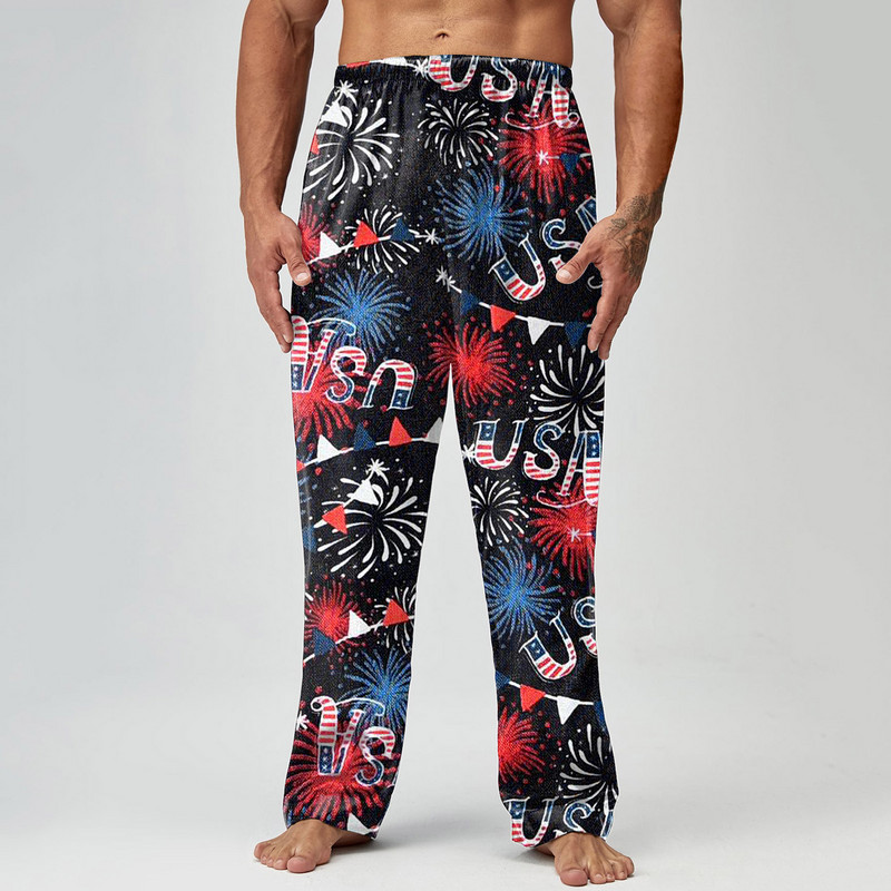 Άνδρες Άνοιξη Καλοκαίρι Ημέρα Ανεξαρτησίας Εκτύπωση Παντελόνι Πυτζάμες Μακρύ Παντελόνι Casual Παντελόνι Κάλτσα Δώρο Αγόρι