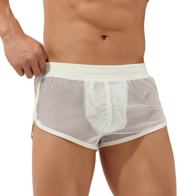 SEOBEAN Szexi férfi pizsama boxer rövidnadrág hálós átlátszó aljzattal Háziruházat Fehérnemű U-domború pénisztáska Boxer férfiaknak