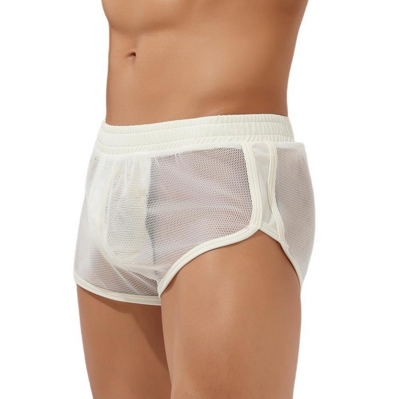 SEOBEAN Szexi férfi pizsama boxer rövidnadrág hálós átlátszó aljzattal Háziruházat Fehérnemű U-domború pénisztáska Boxer férfiaknak