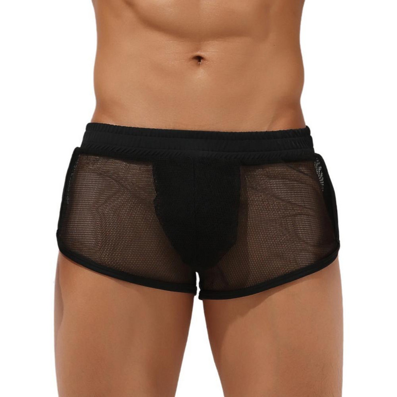 SEOBEAN Szexi férfi pizsama boxer rövidnadrág hálós átlátszó aljzattal Háziruházat Fehérnemű U-domború pénisztáska Boxer férfiaknak