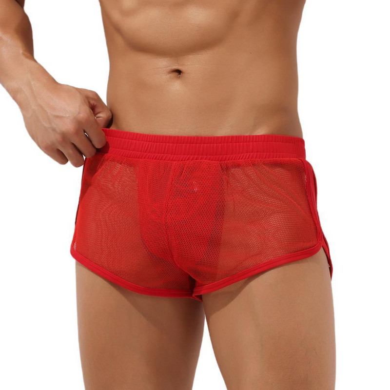 SEOBEAN Szexi férfi pizsama boxer rövidnadrág hálós átlátszó aljzattal Háziruházat Fehérnemű U-domború pénisztáska Boxer férfiaknak