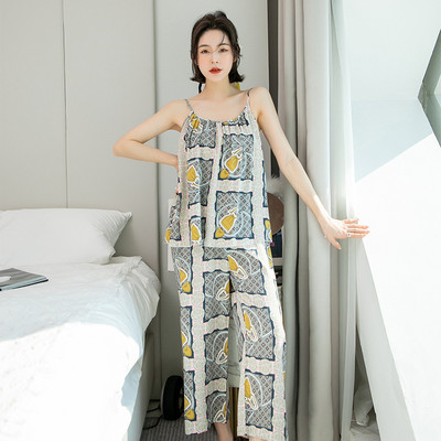 Női virágos pizsama Cami felső nadrágkosztümvel, ujjatlan pizsama szett Elegáns hálóruha Női pizsama, kétrészes otthoni ruha