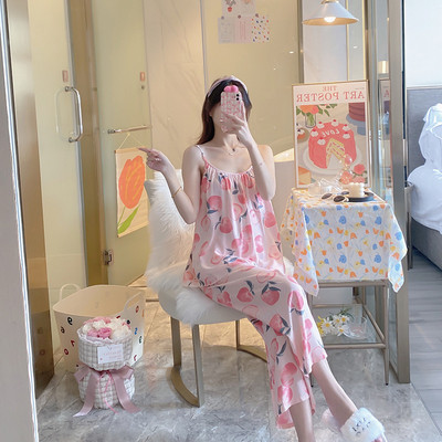 Női virágos pizsama Cami felső nadrágkosztümvel, ujjatlan pizsama szett Elegáns hálóruha Női pizsama, kétrészes otthoni ruha