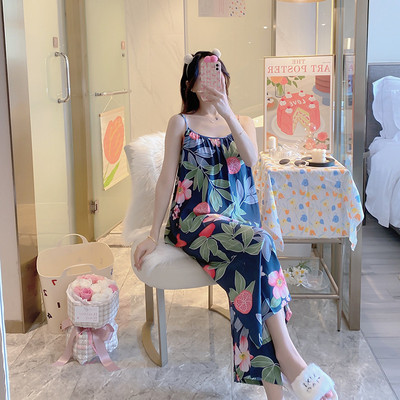 Női virágos pizsama Cami felső nadrágkosztümvel, ujjatlan pizsama szett Elegáns hálóruha Női pizsama, kétrészes otthoni ruha