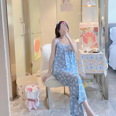 Női virágos pizsama Cami felső nadrágkosztümvel, ujjatlan pizsama szett Elegáns hálóruha Női pizsama, kétrészes otthoni ruha