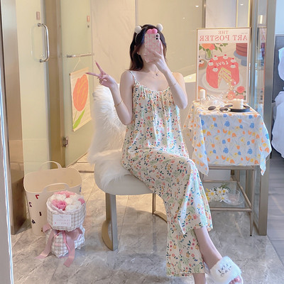 Női virágos pizsama Cami felső nadrágkosztümvel, ujjatlan pizsama szett Elegáns hálóruha Női pizsama, kétrészes otthoni ruha