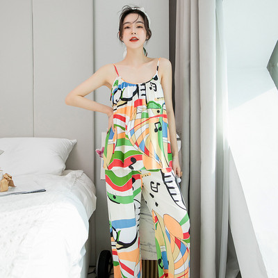 Női virágos pizsama Cami felső nadrágkosztümvel, ujjatlan pizsama szett Elegáns hálóruha Női pizsama, kétrészes otthoni ruha