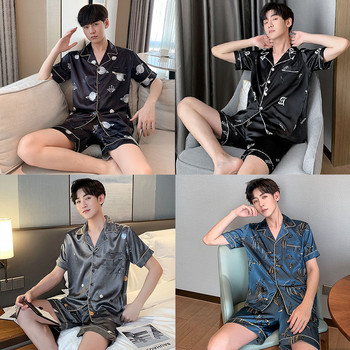 Нови комплекти мъжки пижами Summer Man Large L-5XL Копринени пижами Shorts Sleep Dress Pijamas Pyjama Mujer Pyjama Комплект от две части Loungewear