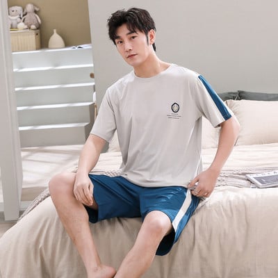 Νεότερα ανδρικά σετ πιτζάμες Lounge Wear Fashion Modal Πιτζάμες Καλοκαιρινά κοντομάνικα μασίφ νυχτικά 3XL