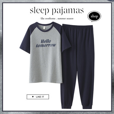 Σετ πιτζάμες Ανδρικά κοντομάνικα ριγέ κινούμενα σχέδια με στάμπα χαλαρά υπνοδωμάτια αναψυχής μόδας καρό βαμβακερό λαιμόκοψη Άνετο, απαλό, απλό ανδρικό