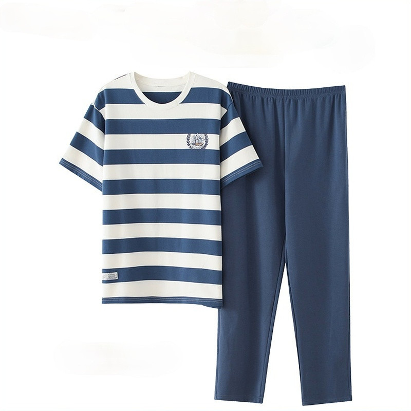 Σετ πιτζάμες Ανδρικά κοντομάνικα ριγέ κινούμενα σχέδια με στάμπα χαλαρά υπνοδωμάτια αναψυχής μόδας καρό βαμβακερό λαιμόκοψη Άνετο, απαλό, απλό ανδρικό