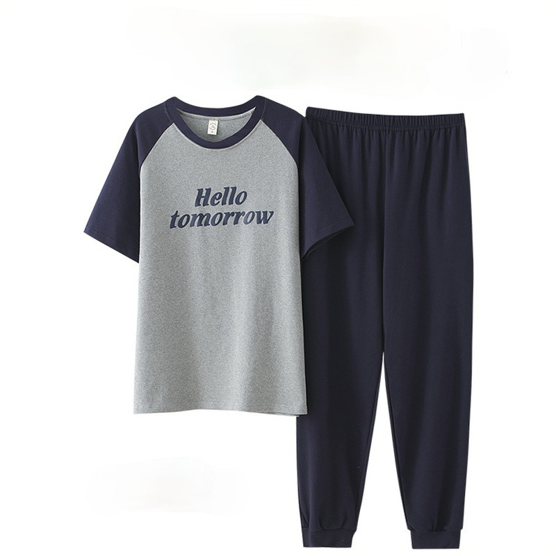 Σετ πιτζάμες Ανδρικά κοντομάνικα ριγέ κινούμενα σχέδια με στάμπα χαλαρά υπνοδωμάτια αναψυχής μόδας καρό βαμβακερό λαιμόκοψη Άνετο, απαλό, απλό ανδρικό