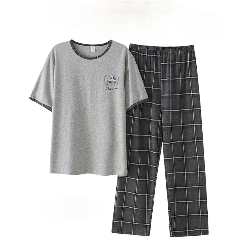 Σετ πιτζάμες Ανδρικά κοντομάνικα ριγέ κινούμενα σχέδια με στάμπα χαλαρά υπνοδωμάτια αναψυχής μόδας καρό βαμβακερό λαιμόκοψη Άνετο, απαλό, απλό ανδρικό
