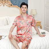 Ανδρικά Σετ Πυτζάμες Σέξι Πιτζάμες με γυριστό γιακά Υπερμεγέθη 3xl 2 τμχ Πουκάμισο & σορτς Κοστούμι ύπνου Σατέν Νυχτικά Lougne Ρούχα για το σπίτι