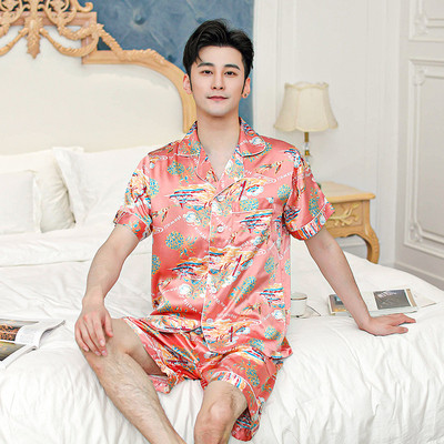 Ανδρικά Σετ Πυτζάμες Σέξι Πιτζάμες με γυριστό γιακά Υπερμεγέθη 3xl 2 τμχ Πουκάμισο & σορτς Κοστούμι ύπνου Σατέν Νυχτικά Lougne Ρούχα για το σπίτι