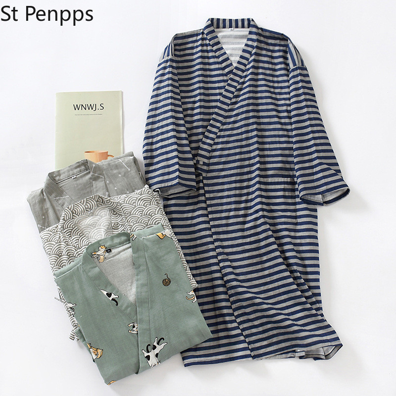 Vīriešu kokvilnas guļamveļa Vasaras plāns Kokvilnas rudens naktskrekls Pāris Japāņu tradicionāls apģērbs Vīriešu kimono Yukata Gara naktskleita