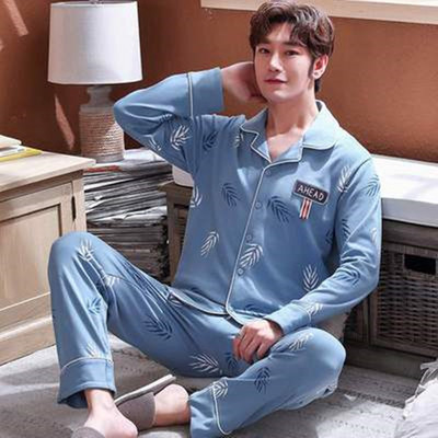 Pizsama Férfi pamut csíkos, hosszú ujjú nadrág Kétrészes pizsama tavaszi őszi laza otthoni ruha Alkalmi hálóing hálóruha szett