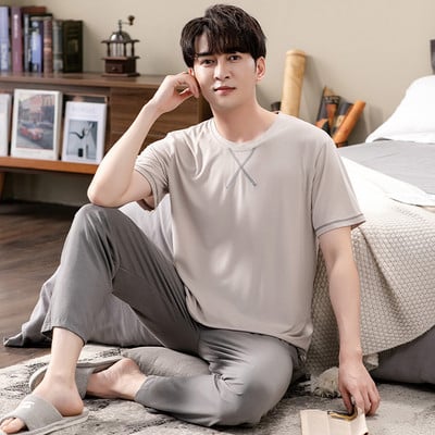 2GAB Vīriešu pidžamu komplekti T-krekli un bikšu pidžamas guļamveļa Kokvilnas guļamtērps Apakšveļa Naktsveļa atpūtas apģērbs Liela izmēra mājas apģērbs