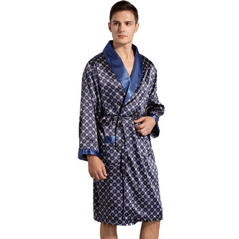 Луксозно мъжко копринено сатенено кимоно халат 5XL спално облекло с дълъг ръкав Халат за баня Извънгабаритна сатенена нощница Летни домашни дрехи
