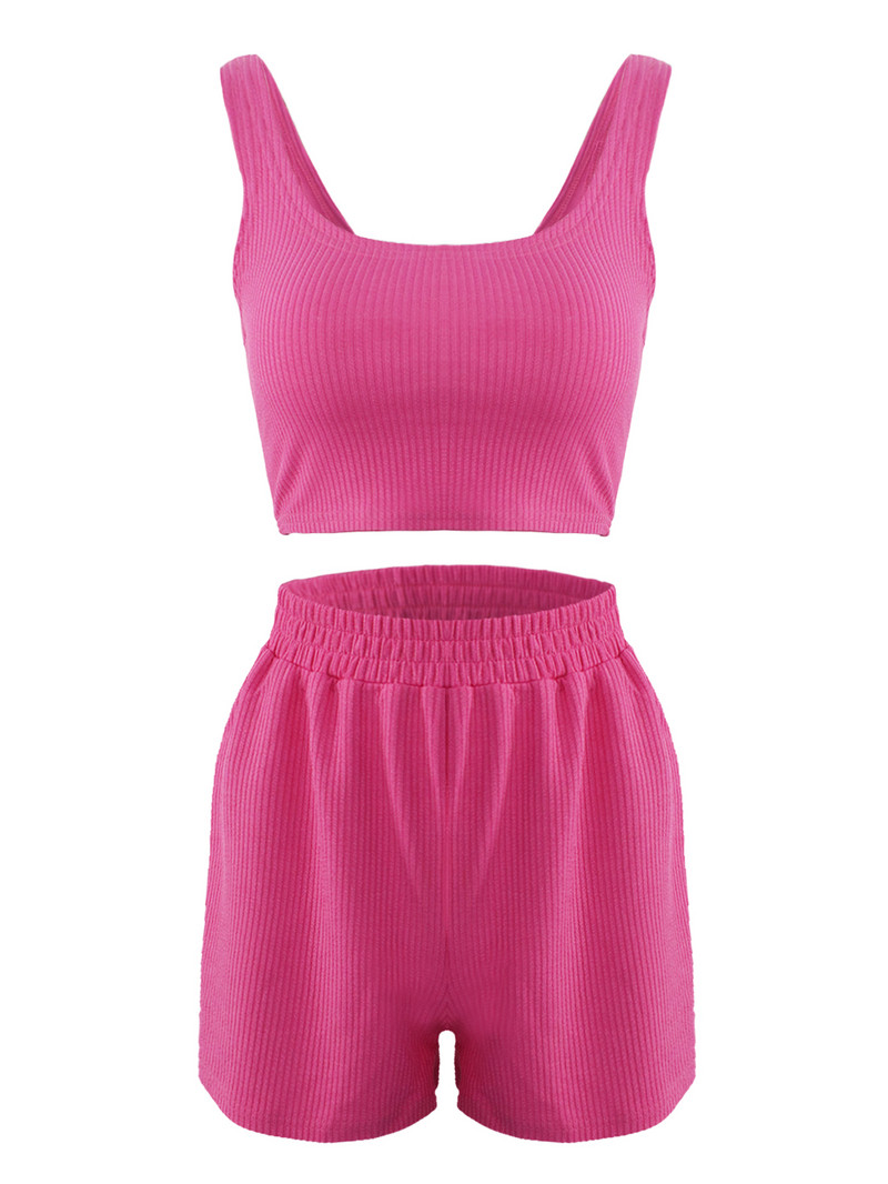 Női pizsama szett ujjatlan tömör kötött női hálóruha 2 részes szett rövidnadrág mellény Háziruha női 2023 nyárra