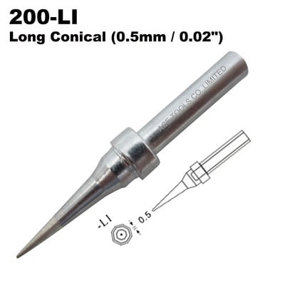 Vârf de lipit de schimb, 200-LI, lung, conic, de 0,5 mm, se potrivește QUICK 203 203H 204 204H 203D 376(I) 376D(I) 3100 3101 3102 3112 20H-90