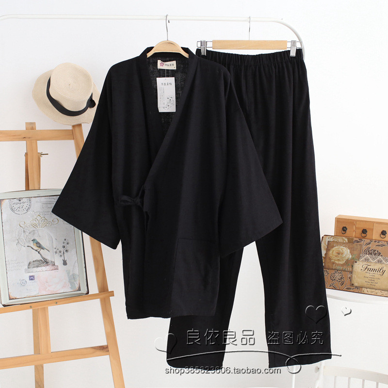 Japāņu stila kimono jakas bikses 2gab komplekts vīriešu naktsveļa peldmētelis kokvilna ērts mājas uzvalks halāts guļamveļa ikdienas ikdiena