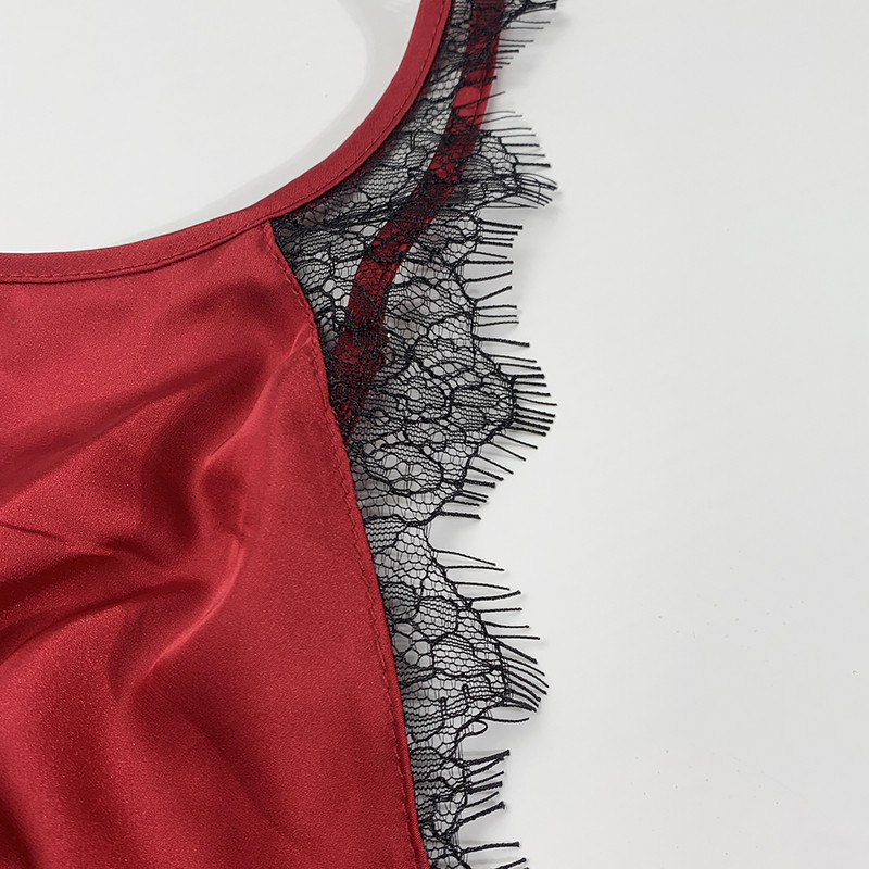 3 DB hát nélküli szatén szexi pizsama fekete csipke pizsama nadrággal, bő spagettipántos intim fehérnemű hálóruha női Pj szett